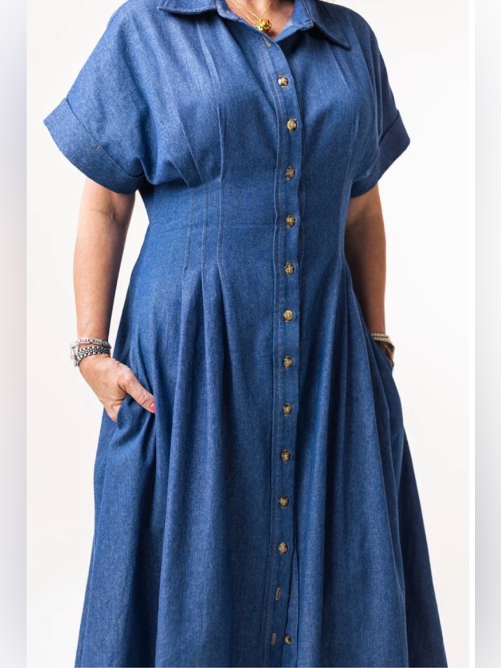 Kim Lolley Designs Lake Lady Button-Front Blue Denim “Kim” dress